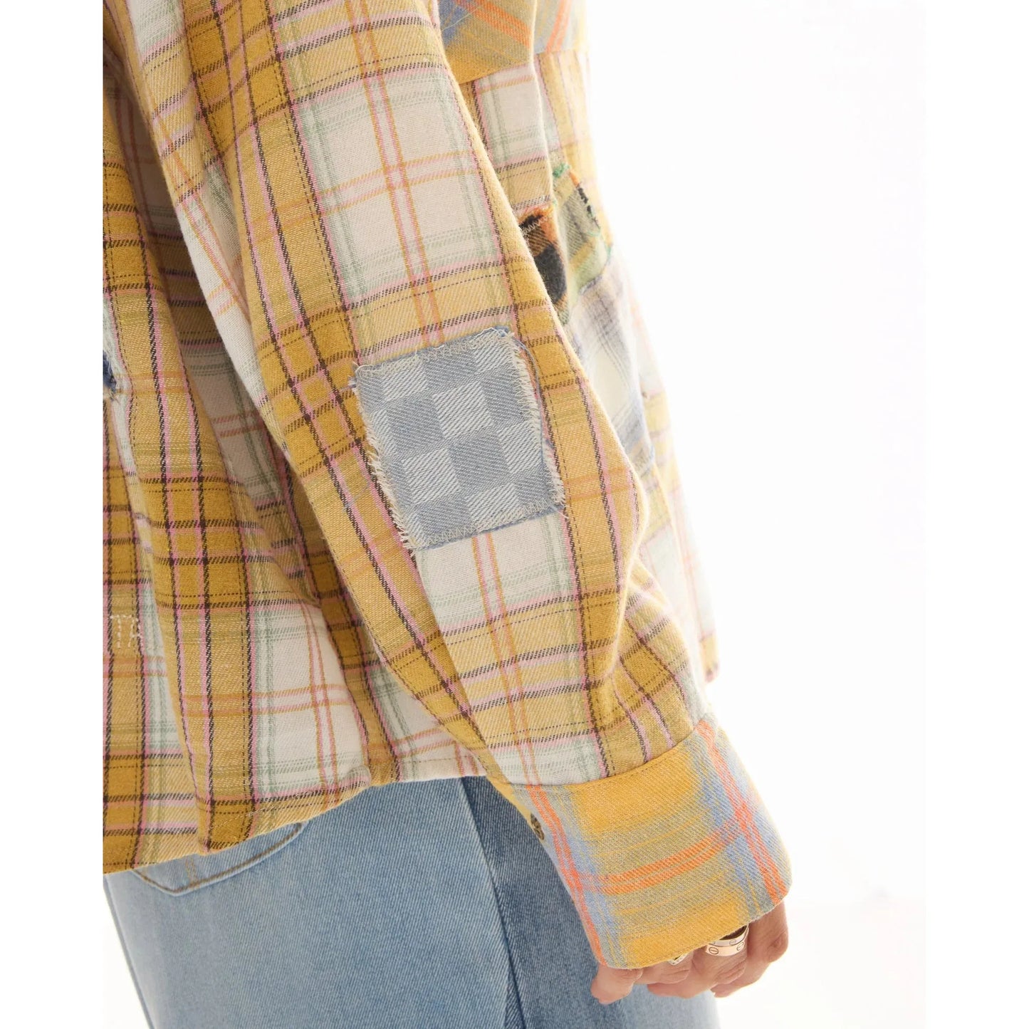 The Tales Patched Up Yellow Flannel Western Shirt  The Tales Pisces Boutique