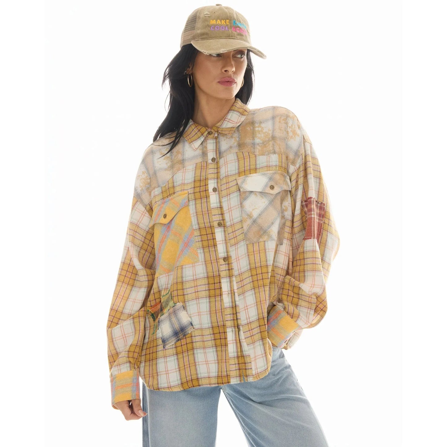 The Tales Patched Up Yellow Flannel Western Shirt  The Tales Pisces Boutique