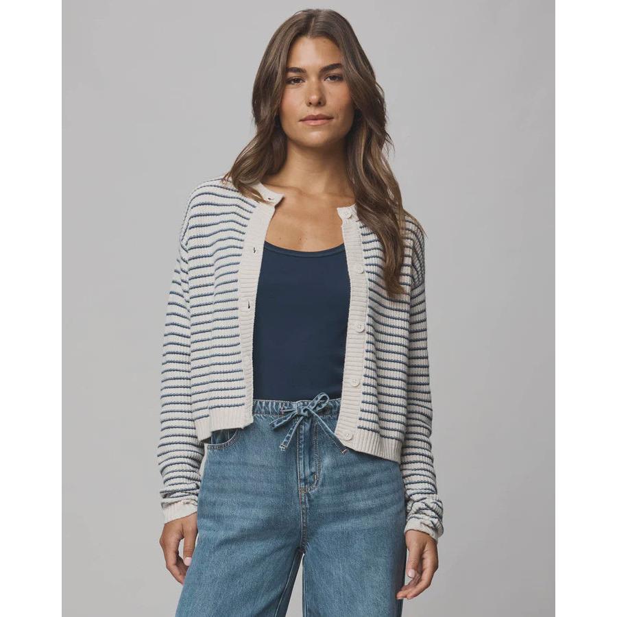 Splendid Amber Stripe Crop Cardigan - Pale Oak Heather/Ice Navy  Splendid Pisces Boutique