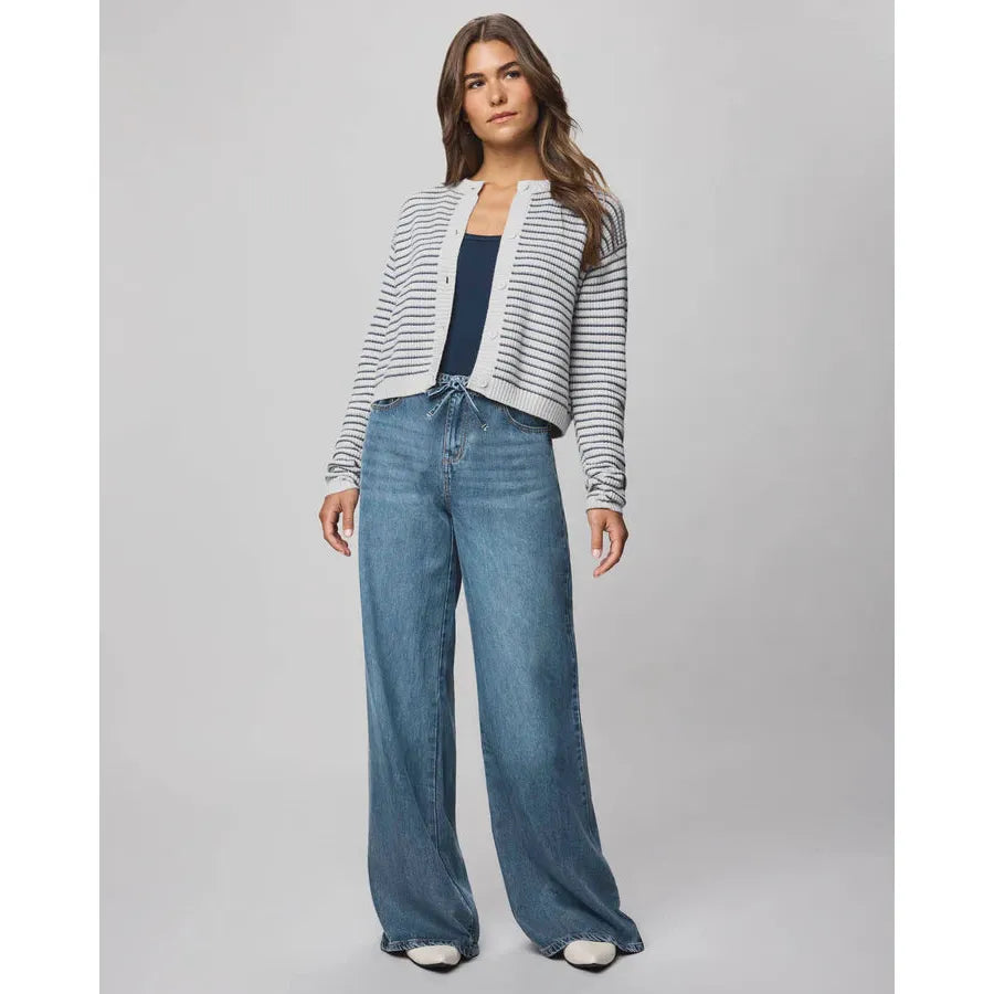Splendid Amber Stripe Crop Cardigan - Pale Oak Heather/Ice Navy  Splendid Pisces Boutique