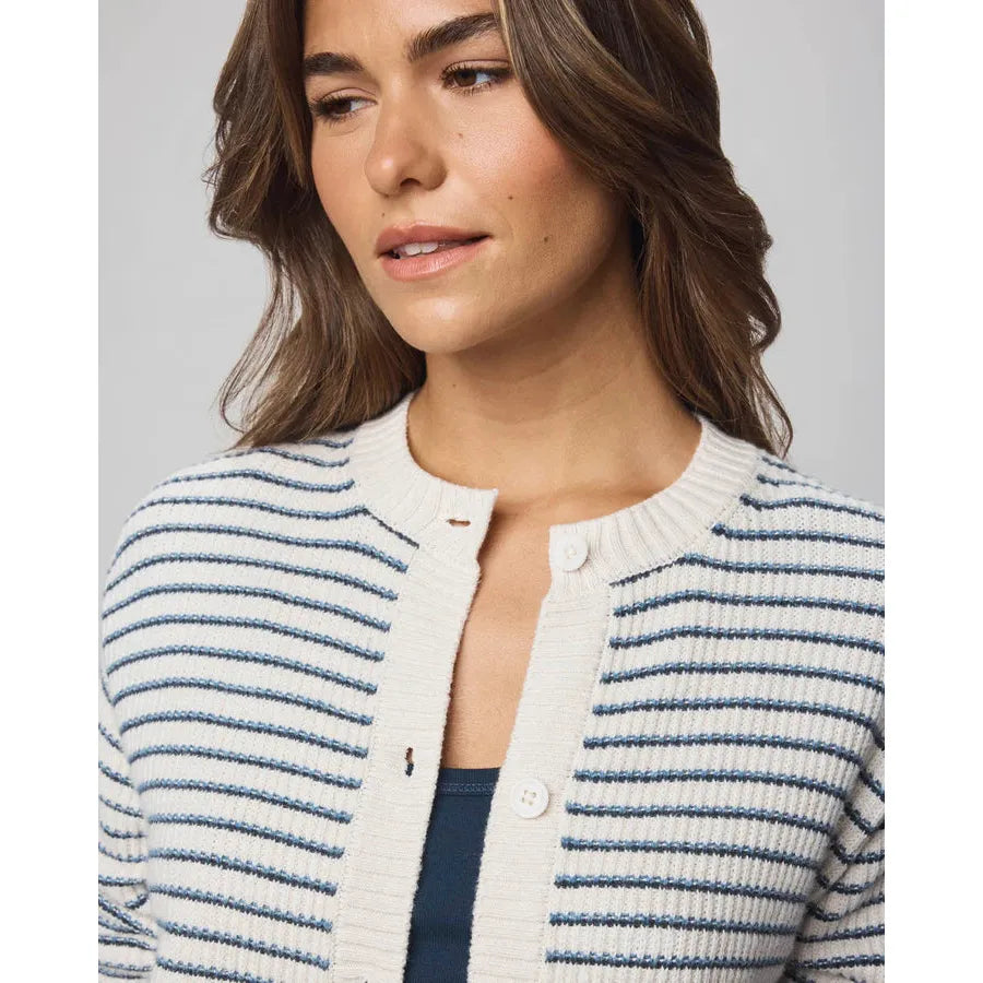 Splendid Amber Stripe Crop Cardigan - Pale Oak Heather/Ice Navy  Splendid Pisces Boutique