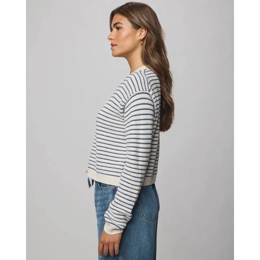 Splendid Amber Stripe Crop Cardigan - Pale Oak Heather/Ice Navy  Splendid Pisces Boutique