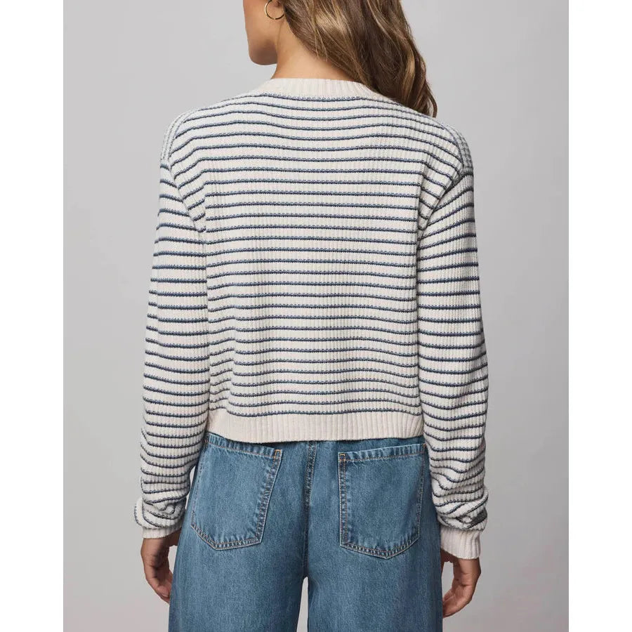 Splendid Amber Stripe Crop Cardigan - Pale Oak Heather/Ice Navy  Splendid Pisces Boutique