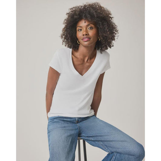Splendid Faye 1X1 V Neck Tee - White