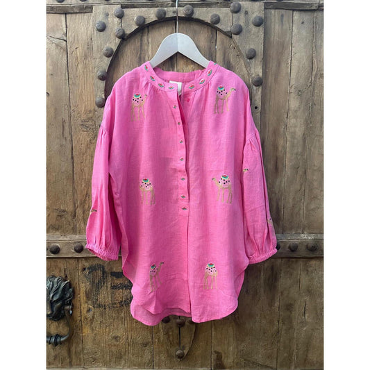 Nimo With Love Sassafras Blouse - Pink / Camel Embroidery