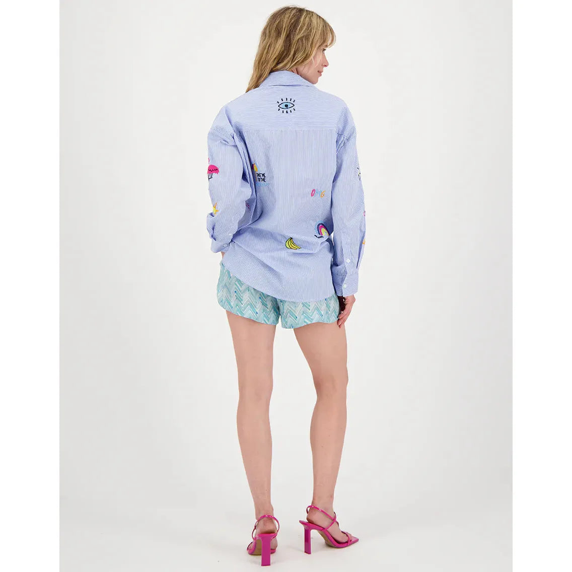 ME 369 Madison Stripe Oversized Embroidery Shirt - Blue Stripe