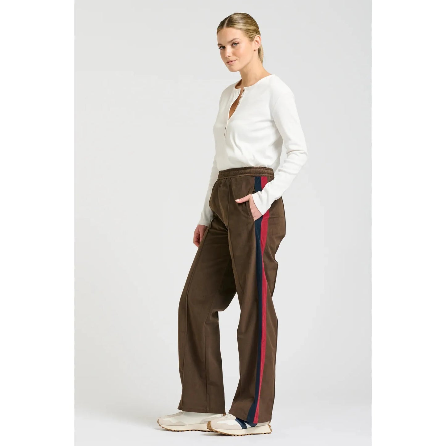 Shirty The Lucile Velvet Twill Pant - Choc Navy Ruby Stripe  Shirty Pisces Boutique