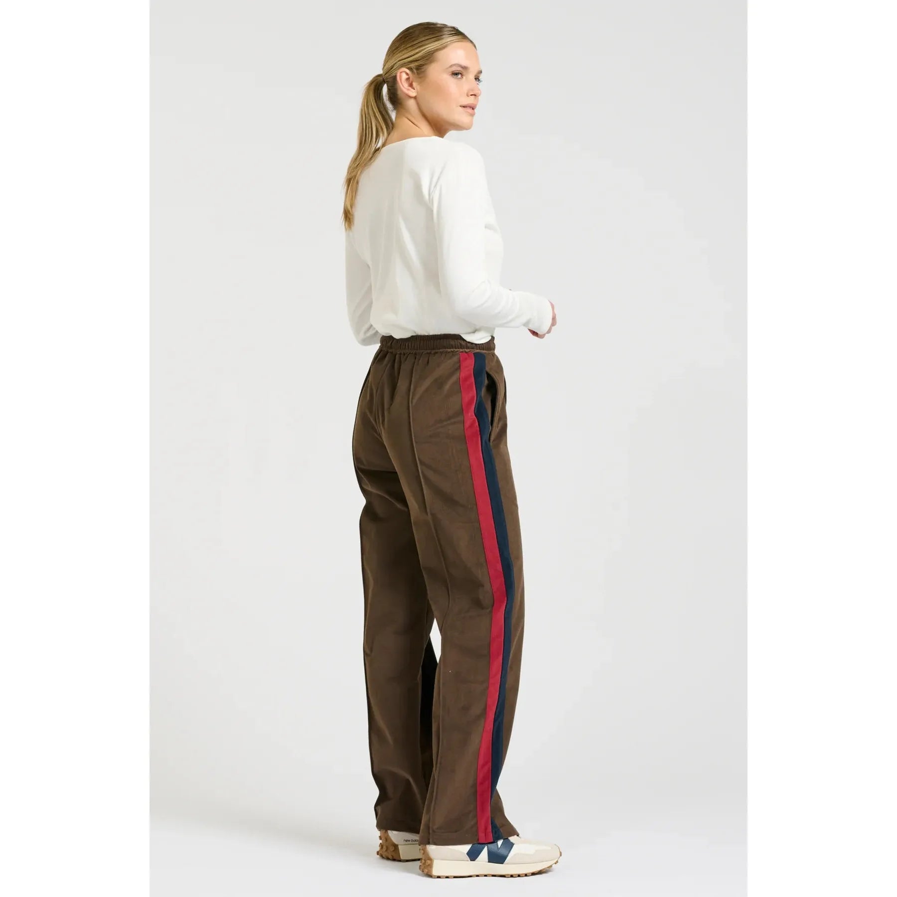 Shirty The Lucile Velvet Twill Pant - Choc Navy Ruby Stripe  Shirty Pisces Boutique
