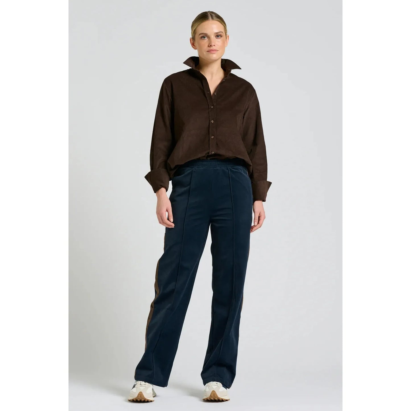 Shirty The Lucile Velvet Twill Pant - Navy Choc Stripe  Shirty Pisces Boutique