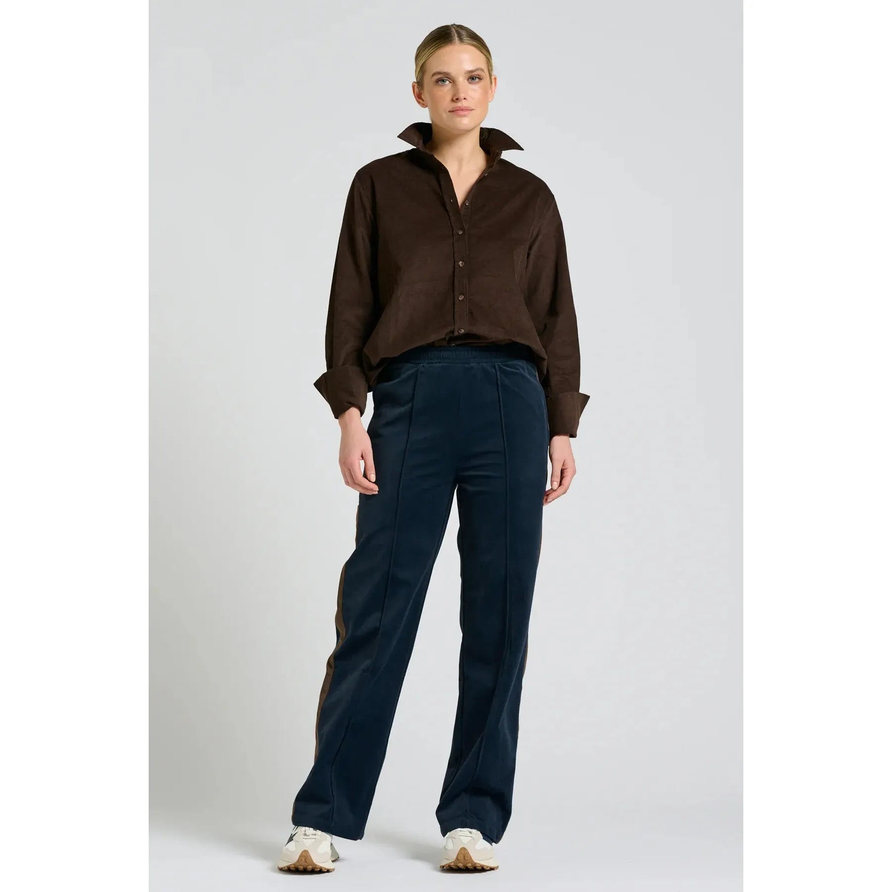 Shirty The Lucile Velvet Twill Pant - Navy Choc Stripe  Shirty Pisces Boutique