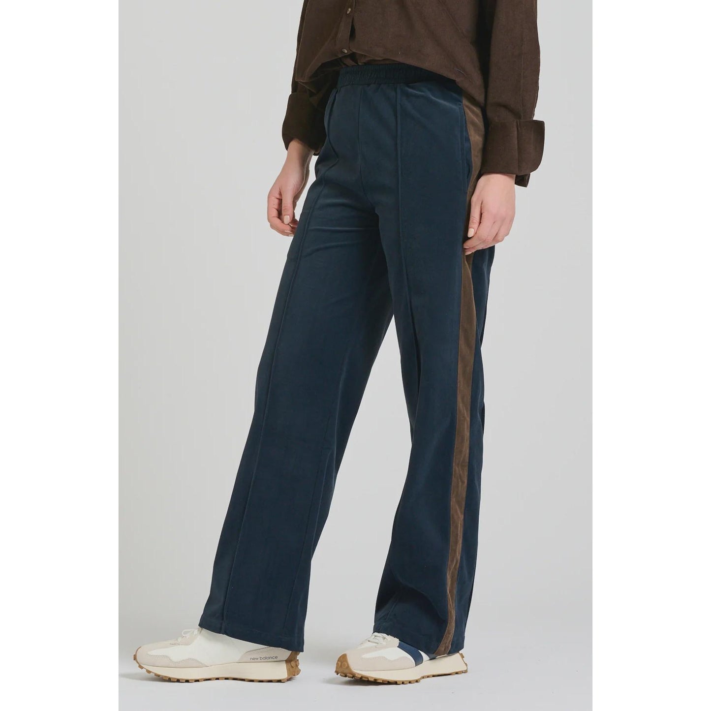 Shirty The Lucile Velvet Twill Pant - Navy Choc Stripe  Shirty Pisces Boutique