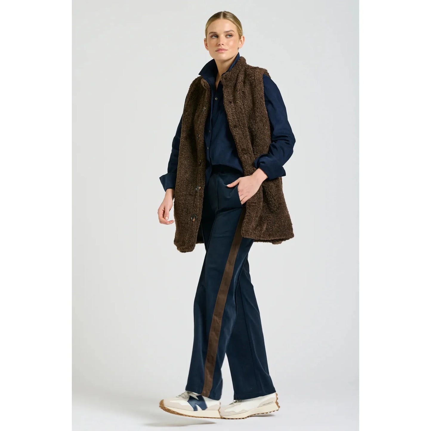 Shirty The Lucile Velvet Twill Pant - Navy Choc Stripe  Shirty Pisces Boutique