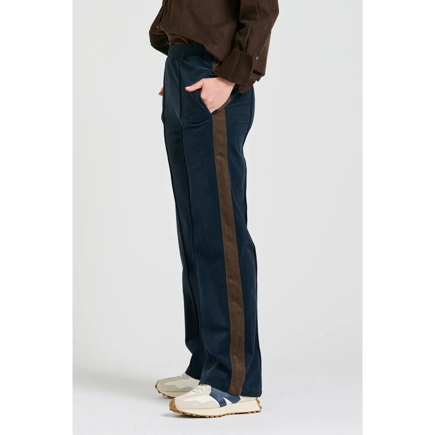 Shirty The Lucile Velvet Twill Pant - Navy Choc Stripe  Shirty Pisces Boutique