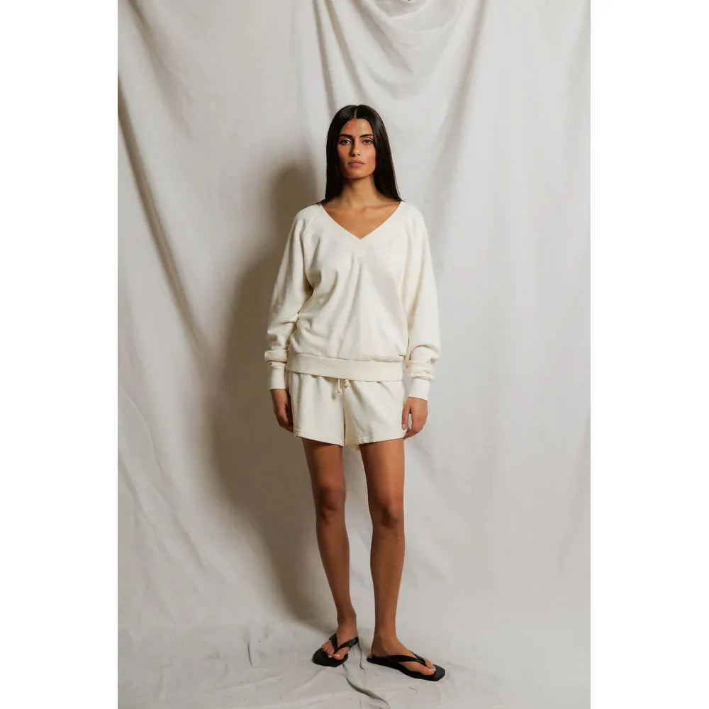 Perfect White Tee Sinead V Neck Sweat - Bright Ivory  Perfect White Tee Pisces Boutique