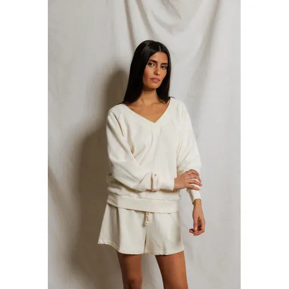 Perfect White Tee Sinead V Neck Sweat - Bright Ivory  Perfect White Tee Pisces Boutique