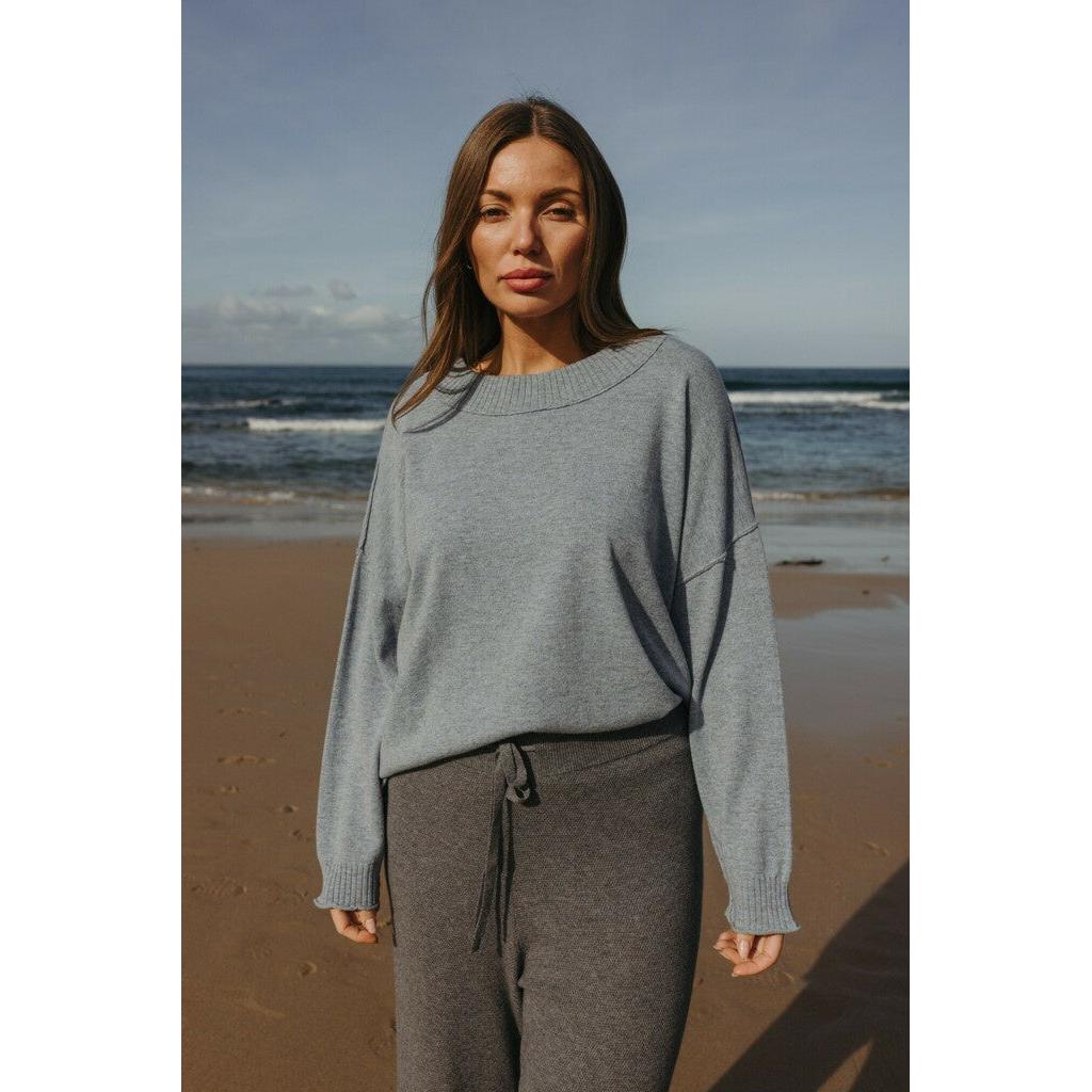 Talamaya Elevate Merino Cashmere Crew Pullover - Ocean  Talamaya Pisces Boutique