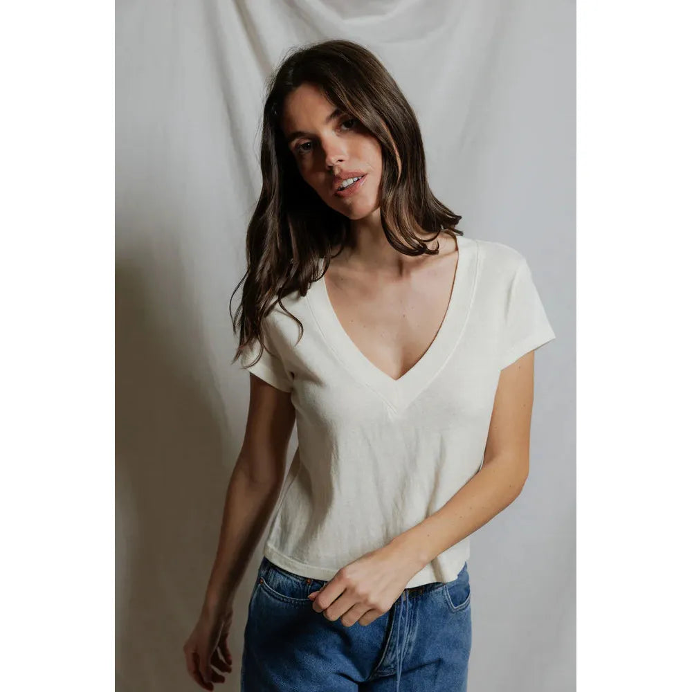 Perfect White Tee Val Hemp Cotton V Neck Tee - Natural  Perfect White Tee Pisces Boutique