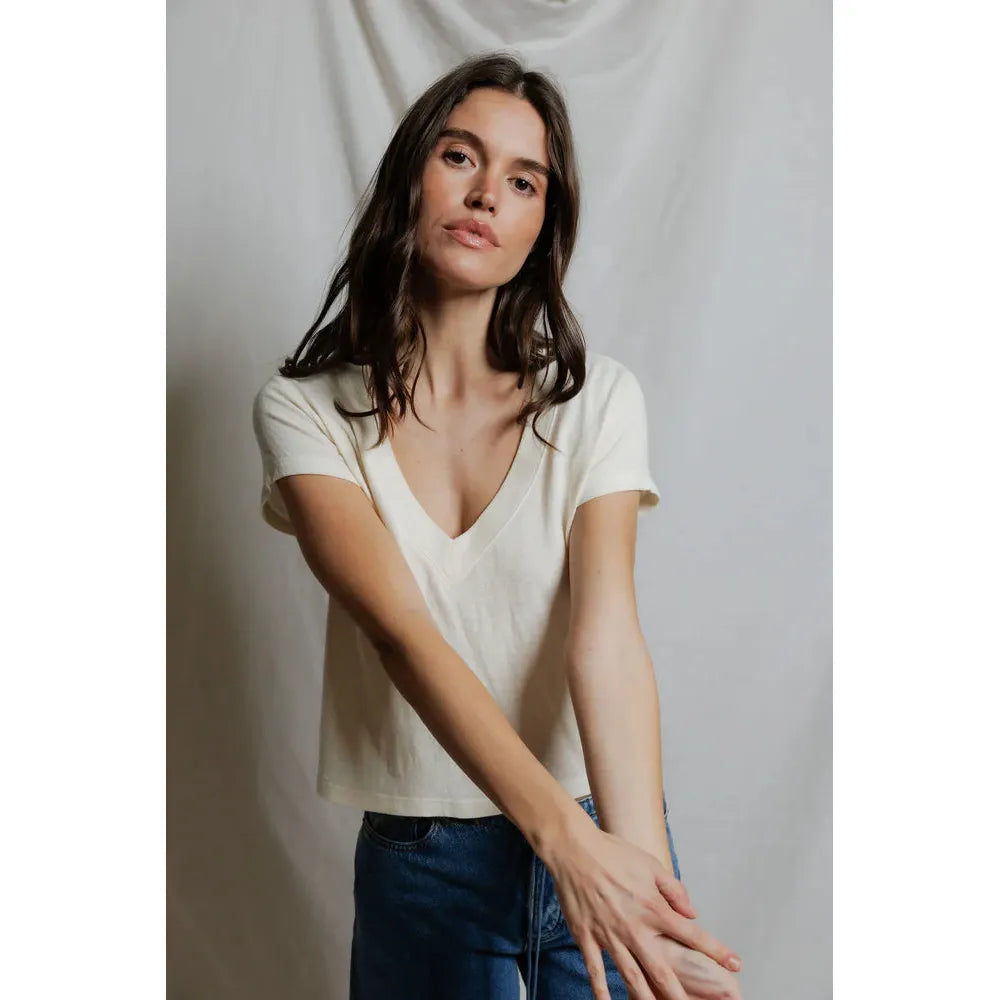 Perfect White Tee Val Hemp Cotton V Neck Tee - Natural  Perfect White Tee Pisces Boutique