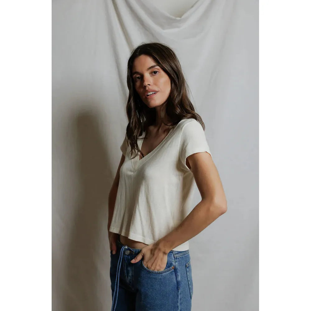 Perfect White Tee Val Hemp Cotton V Neck Tee - Natural  Perfect White Tee Pisces Boutique