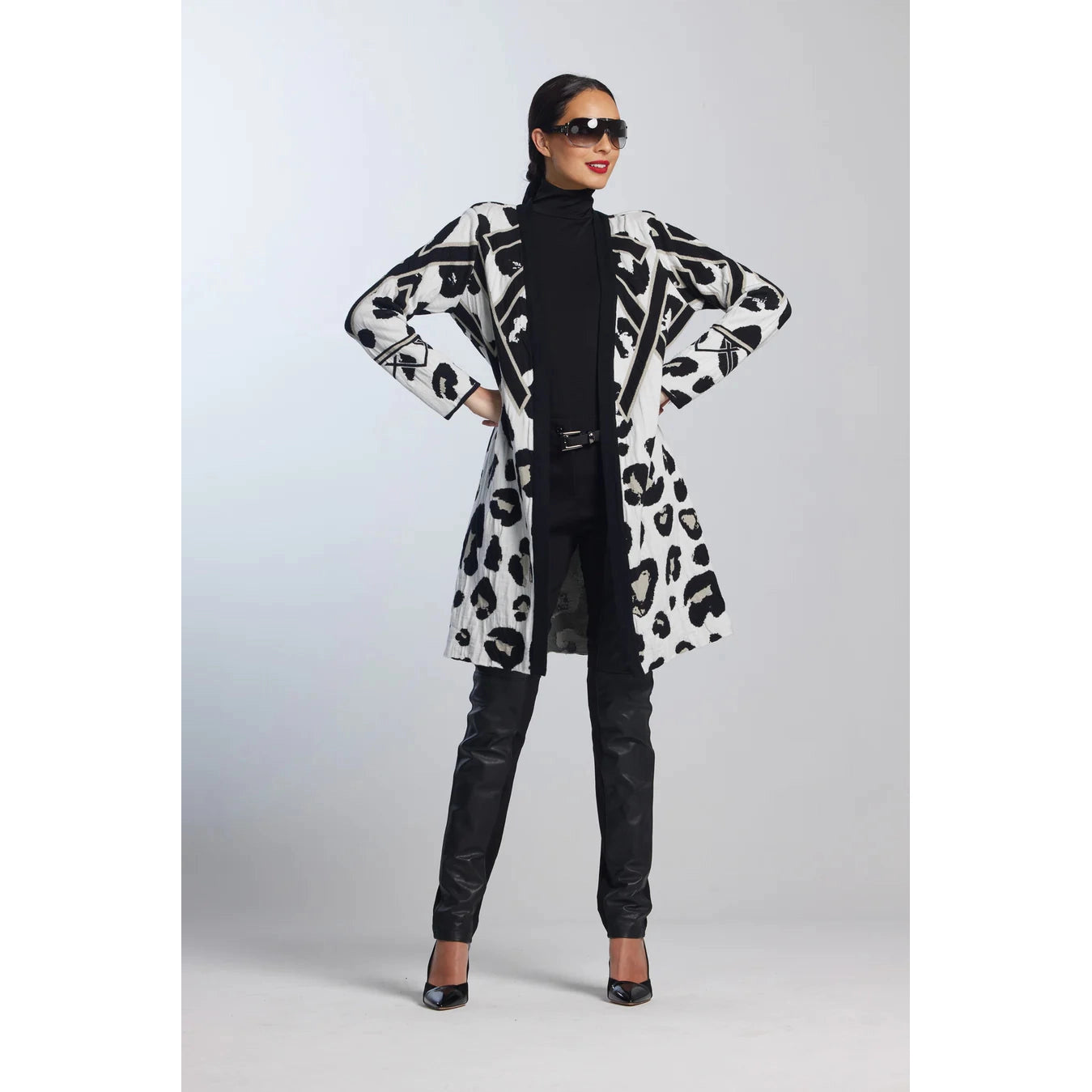 Paula Ryan Leopard Coat Cardigan - Black/White