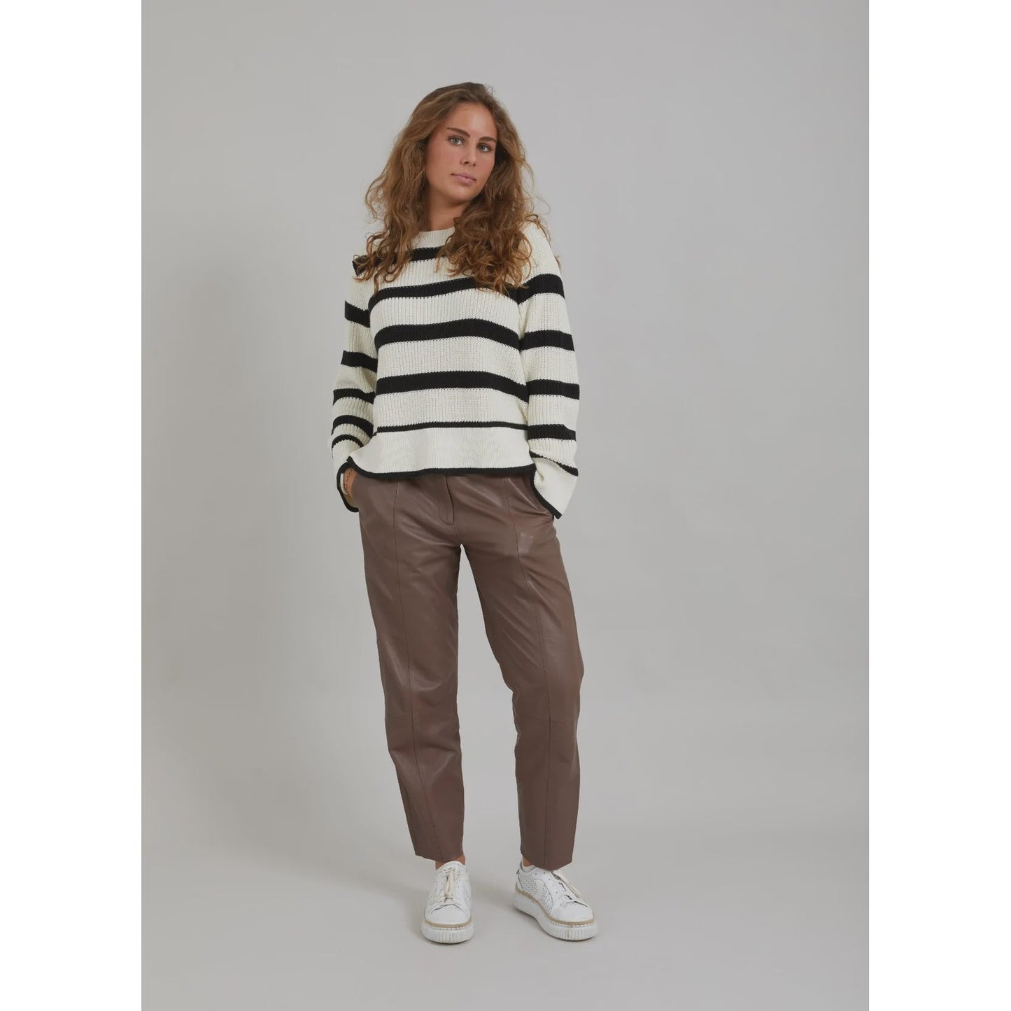 Coster Knit with Stripes and Wide Cuffs - Cream Black Stripe