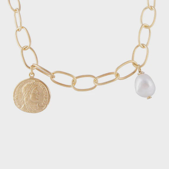 Fairley Ancient Coin Pearl Link Necklace