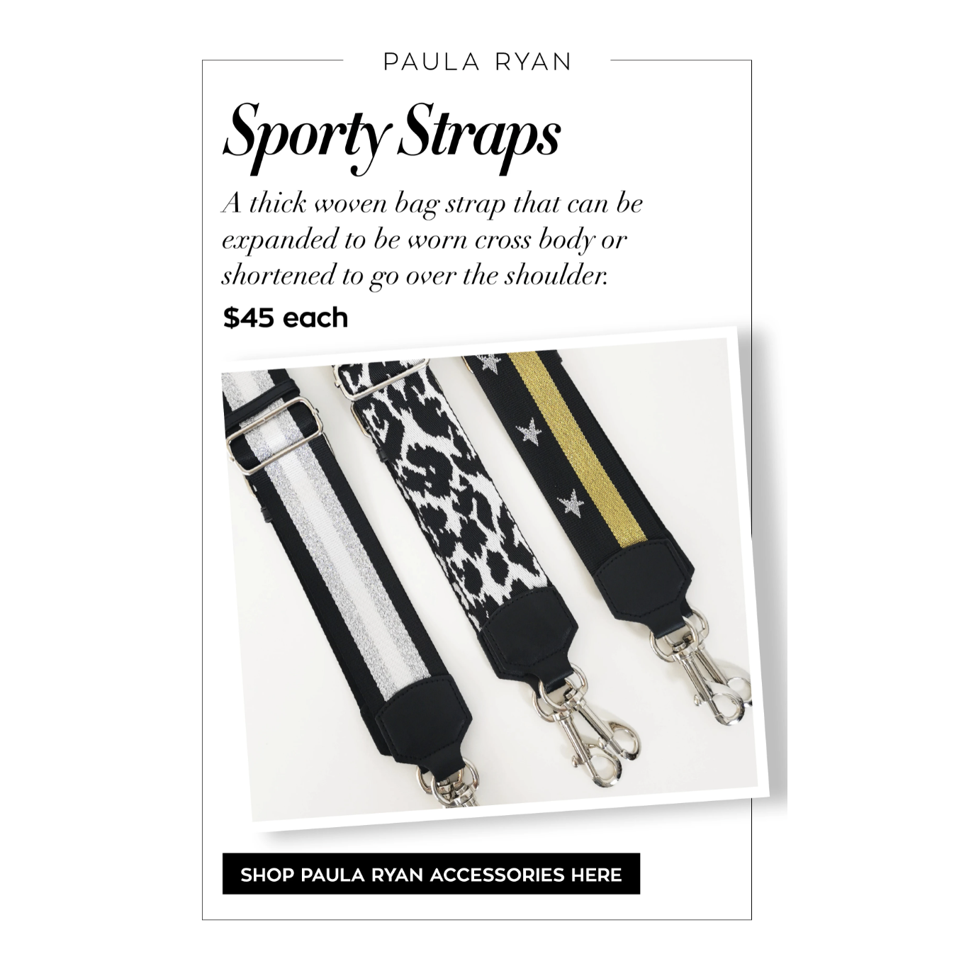 Paula Ryan Shoulder Bag Strap - Black/ Nickel