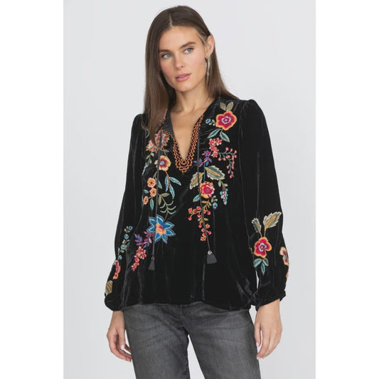 Johnny Was Ardell Velvet Relaxed Blouse - Black  Johnny Was Pisces Boutique